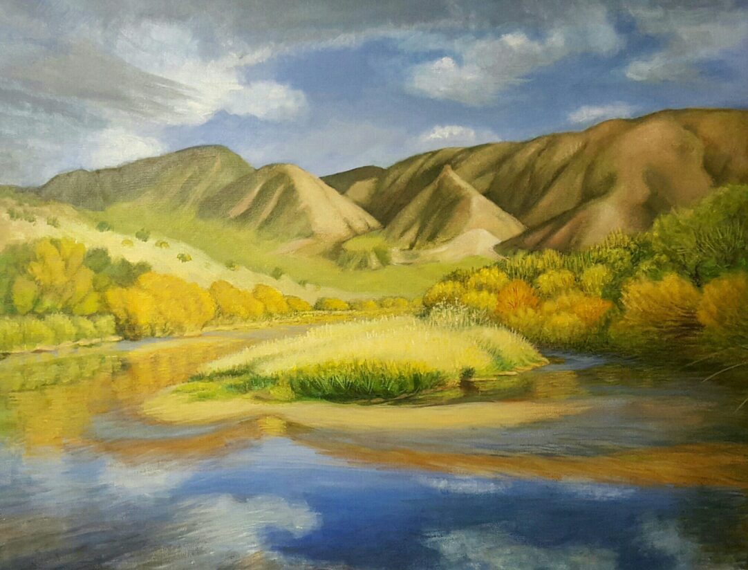 Island in the Rio Grande Stream at Pilar Acrylic on Canvas 18 x 24