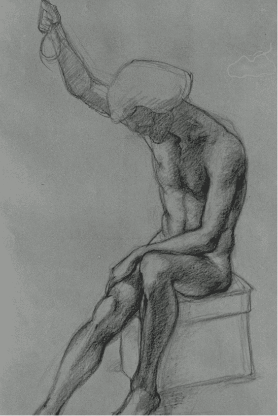 Nude Man Seated, Right Arm Up
