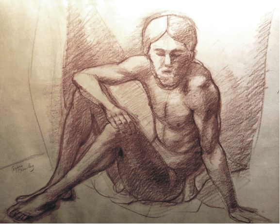 Nude Man Sitting, Leaning on Left Arm
