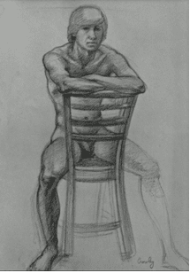 Nude Man Sitting on Backwards Chair
