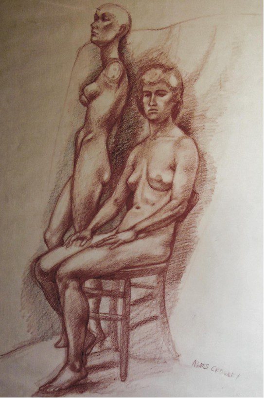 Nude Woman Sitting, With Mannikin