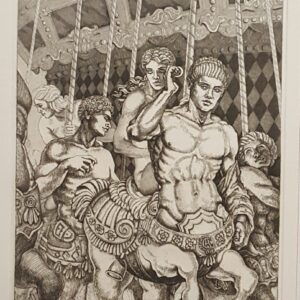 A carnival of centaurs sepia colored painting