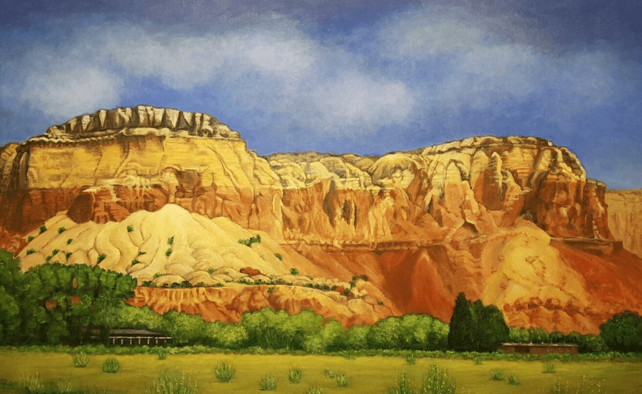 A painting of ghost ranch mesa crown
